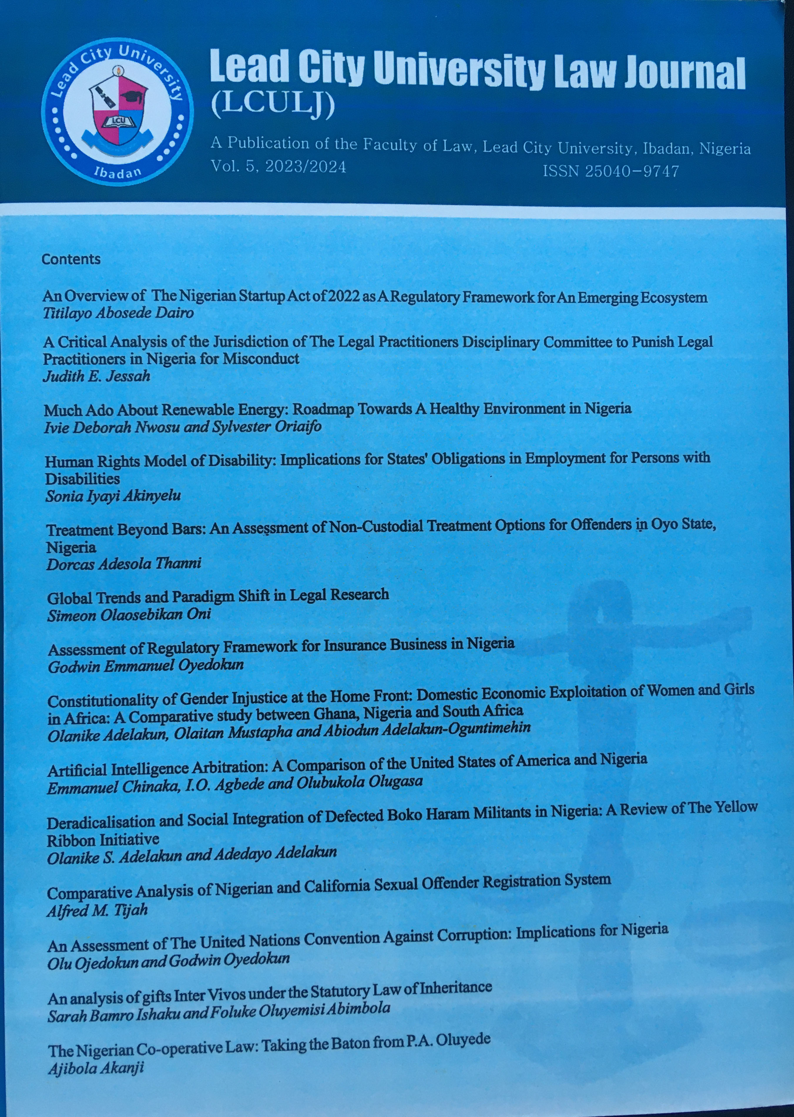 					View Vol. 5 No. 1 (2024): Lead City University Law Journal
				